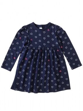 Old Navy Girls Long Sleeve Dress Size 3T Navy Blue With Pink & White Hearts